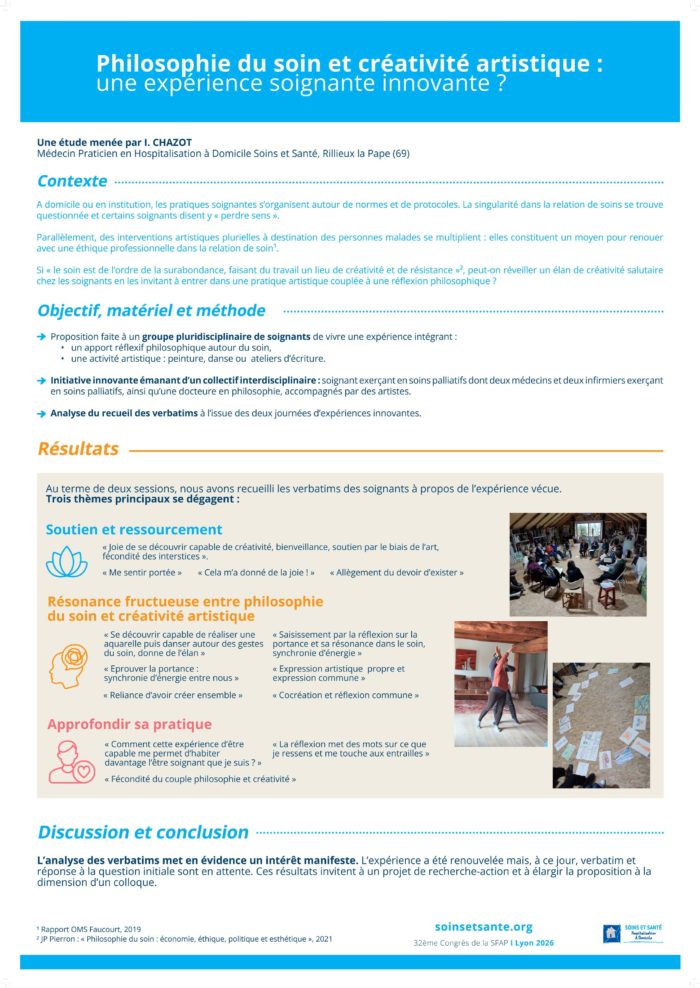 Poster SFAP « Philosophie du soin et créativité artistique : une expérience soignante innovante ? »